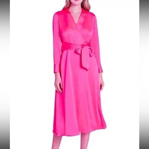 Tahari ASL Women’s 12 Hammered Satin Fuchsia Faux Wrap Dress NWT
